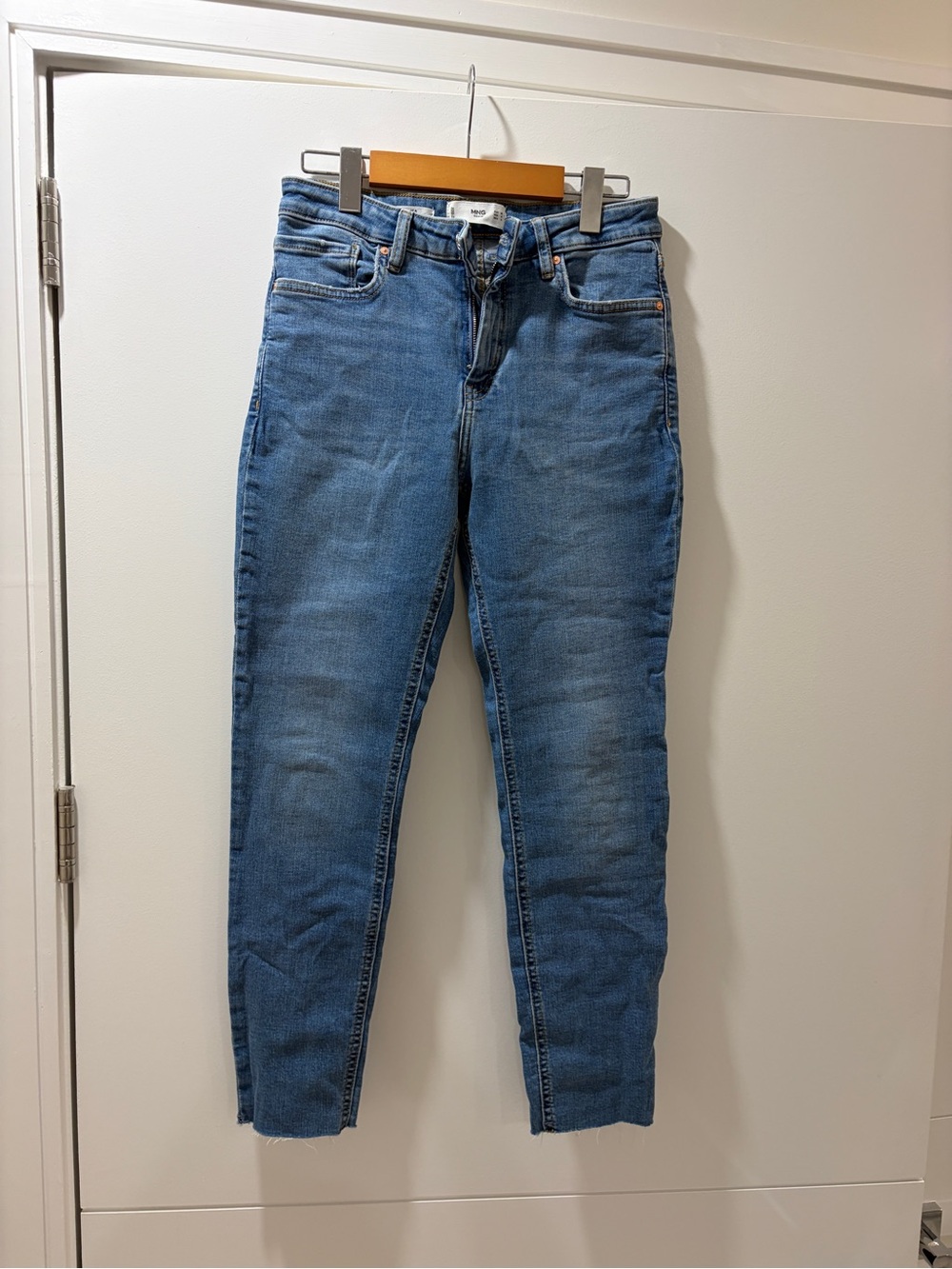 Mango Medium Blue High-Rise Straight Jeans